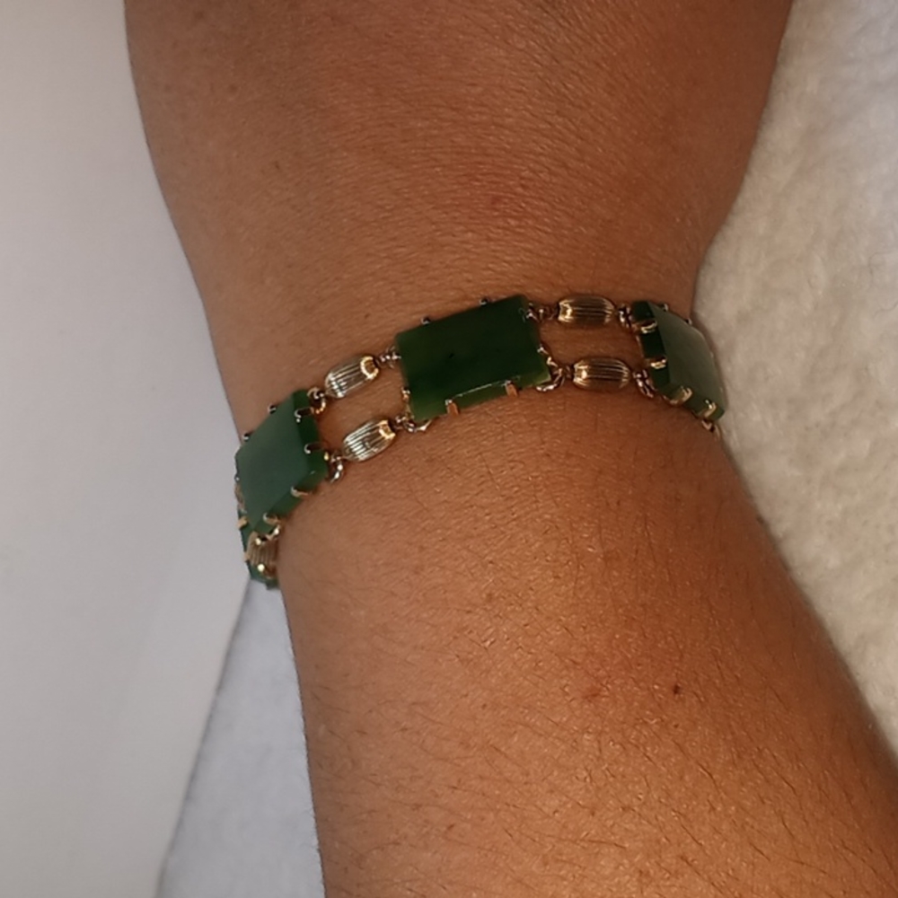 Vintage Krementz jade bracelet gold toned